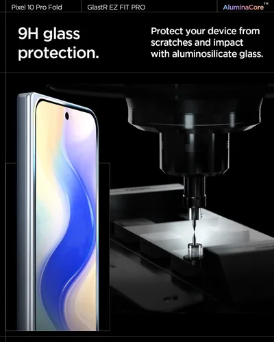 Vista 4 de Spigen AluminaCore - Protector de pantalla de vidrio templado [Glas.tR EZ Fit Pro] diseñado para Pixel 10 Pro Fold [2 Pack] Dureza 9H+, durabilidad