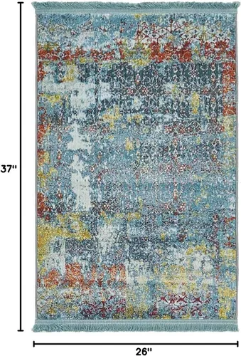 Vista 2 de Unique Loom Baracoa Collection Alfombra de área Alamar, rectangular, 2 pies 2 pulgadas x 3 pies 1 pulgada, azul/oliva