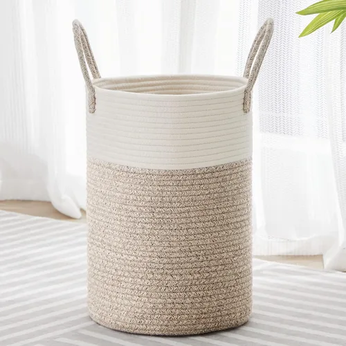 Vista 17 de VIPOSCO Cesta de lavandería tejida pequeña de 30L, color marrón y blanco