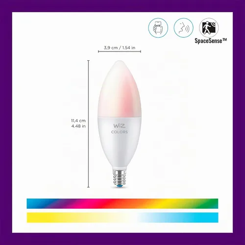 Vista 2 de WiZ Connected 40W B12 Smart Candle-shape - Base E12, a todo color, regulable, paquete de 1, para interiores, se conecta a Wi-Fi, controla la voz