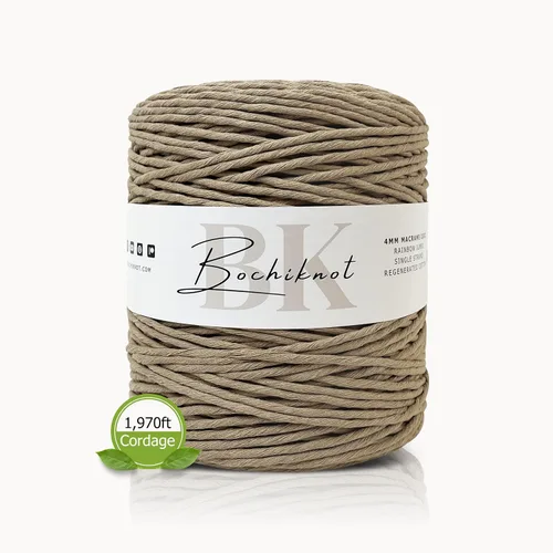 Vista 2 de BOCHIKNOT Cordón de macramé de 0.118 in, 650 yardas, algodón de una sola hebra (crema de mantequilla)