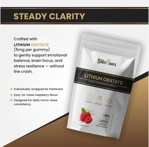 Vista 6 de Gomitas de Orotate de litio de 5 mg, suplemento de litio de microdosis prémium para un equilibrio y concentración tranquilos, sabor natural a