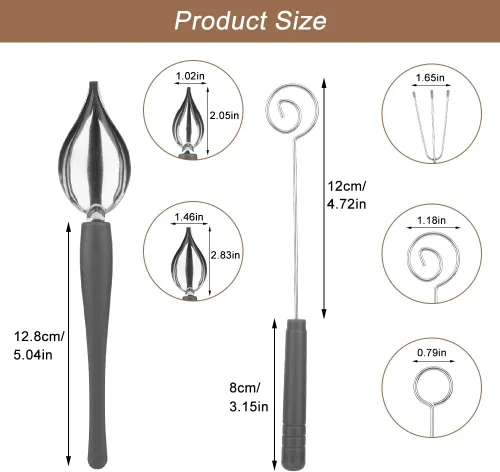 Vista 4 de Juego de 2 cucharas decorativas de dibujo, 3 piezas de herramientas de inmersión de caramelo, juego de cucharas de tenedor de chocolate de acero