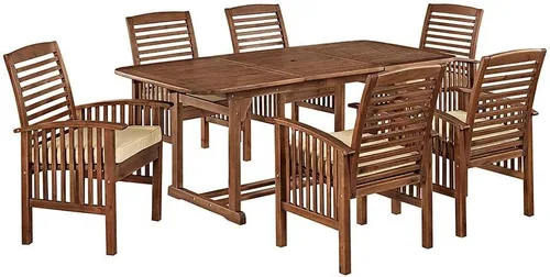 Vista 4 de Walker Edison Dominica - Moderno juego de mesa de comedor y banco de madera de acacia para exteriores (3 piezas)