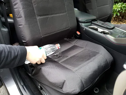 Vista 4 de Fundas de asiento de lona negra, juego completo, resistente al agua, protección interior de camión, ajuste universal, compatible con airbag