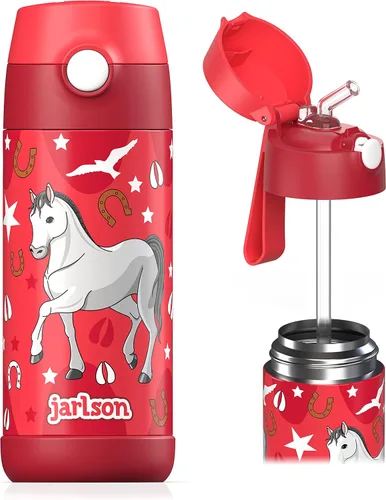 Vista 17 de Jarlson® CHARLI - Botella de agua para niños [12 onzas], botella térmica de acero inoxidable con pajilla, botella de agua aislada a prueba