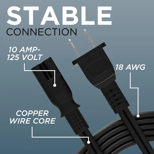 Vista 4 de THE CIMPLE CO Cable de alimentación polarizado de 2 clavijas de 15 pies – Cable de alimentación de CA con enchufe cuadrado/redondo para satélite