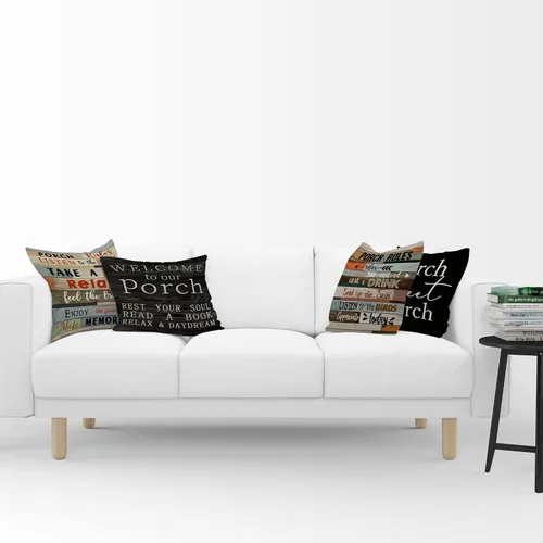 Vista 2 de Juego de 4 fundas de almohada con reglas de porche, 18 x 18 pulgadas, decoración de banco de porche delantero, regalo de inauguración de la casa