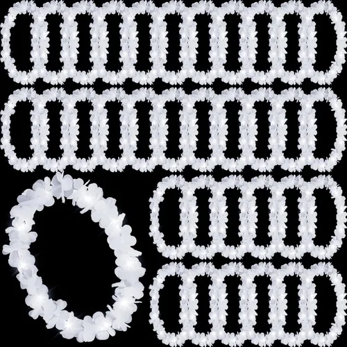 Vista 35 de Sherr 24 piezas de collares de flores hawaianas con luces LED para boda, luces LED para luau, collares de flores hawaianas para playa, carnaval