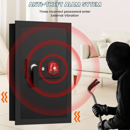 Vista 4 de Cajas fuertes de pared resistentes al fuego de 25.6 pulgadas entre los pernos de 16 pulgadas: caja fuerte oculta resistente con teclado digital, 2