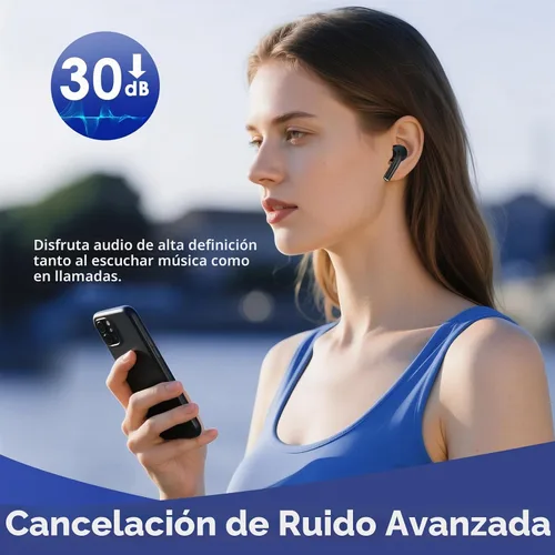Vista 5 de Auriculares inalámbricos, auriculares Bluetooth 5.3 con reducción de ruido ENC/ANC, pantalla de alimentación LED, control táctil, IPX4 impermeable