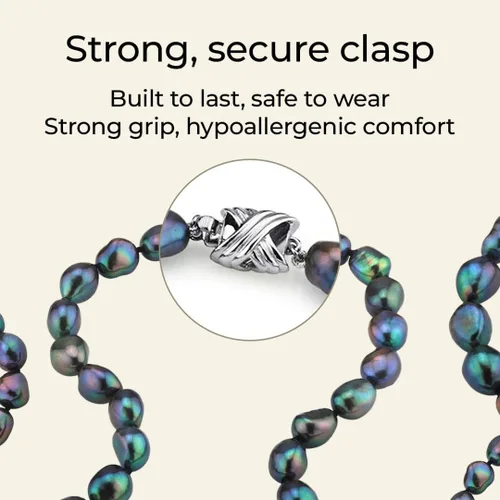 Vista 3 de The Pearl Source Black Freshwater Pearl Necklace for Women - Genuine Cultured Pearls, AAA Grade, 9-10mm in Sterling Silver