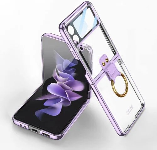 Vista 20 de SHIEID Z Flip 4 - Funda protectora delgada con soporte de anillo, borde galvanizado para Galaxy Z Flip 4, con protector de pantalla integrado