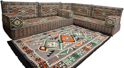 Vista 59 de arabicsofa Juego de asientos Jalsa en forma de L – Majlis árabe hecho a mano con almohadas de respaldo