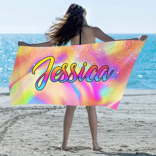 Vista 19 de Artsadd Toalla de playa personalizada con nombre, toallas de playa personalizadas con puntos azules y flores, toallas de playa con nombre