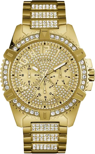Vista 4 de GUESS - Reloj de pulsera de acero inoxidable dorado con cristal adornado