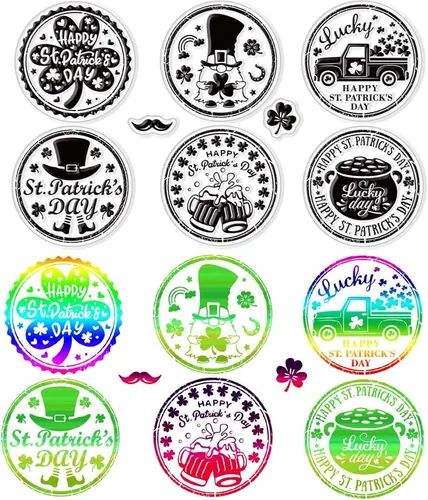 Vista 24 de Sellos transparentes de CRASPIRE para el día de San Patricio Hoja de trébol Sellos transparentes para álbum de recortes para hacer tarjetas DIY