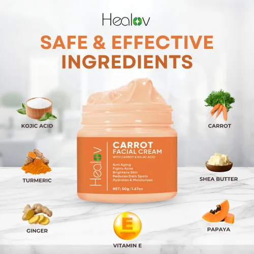 Vista 5 de Healov Crema de zanahoria – Crema iluminadora facial y corporal para manchas oscuras, tono de piel desigual y piel opaca – Loción hidratante