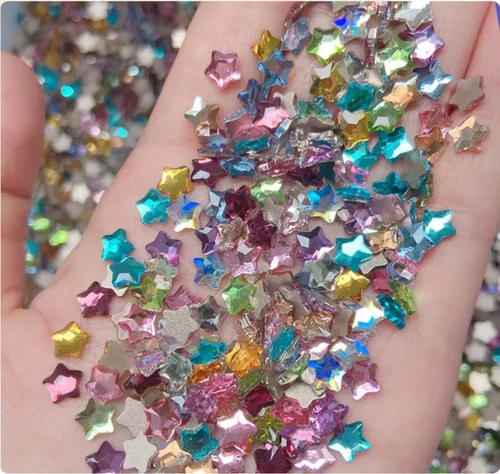 Vista 6 de 50 dijes de uñas de estrella de cristal, diamantes de imitación de estrellas 3D, gemas multicolor para arte de uñas, accesorios de uñas, pequeños