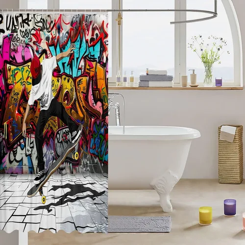 Vista 47 de Feelyou Cortina de ducha con diseño de gato para decoración de baño, bonita cortina de baño para puestos de bañeras, accesorios de baño divertidos