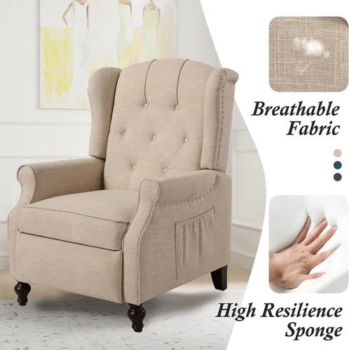 Vista 8 de Silla Wingback con masaje y calor, silla reclinable de tela copetuda, silla reclinable con respaldo de ala con control remoto, cojín acolchado