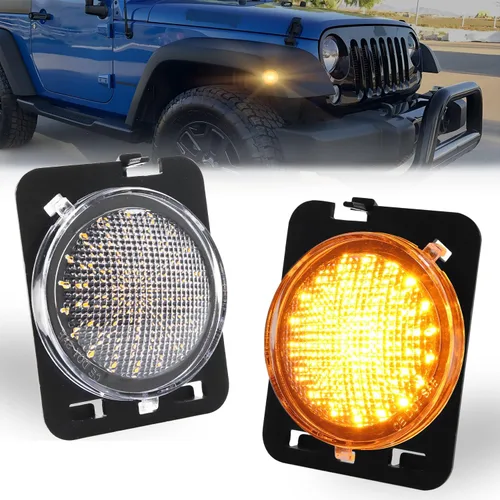 Vista 17 de Luces LED secuenciales de marcador lateral para guardabarros delanteros para J-e-e-p Wrangler JK 2007-2019, lámparas de marcador de parachoques