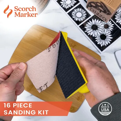 Vista 6 de SCORCH MARKER - Kit de lijado manual de 16 piezas, bloque de lijadora, con malla duradera y mango suave, incluye 3 hojas de lija de grano 80, 120