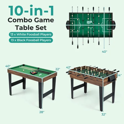 Vista 2 de Giantex 10-in-1 Multi Game Table, Combo Game Table Set w/Hockey, Foosball Pool Ping-Pong Chess Cards Checkers Bowling, Shuffleboard, Backgammon