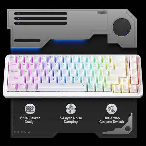 Vista 2 de Redragon K709 Teclado para juegos RGB con junta con cable al 65%, teclado mecánico compacto de intercambio en caliente de 68 teclas con enchufe