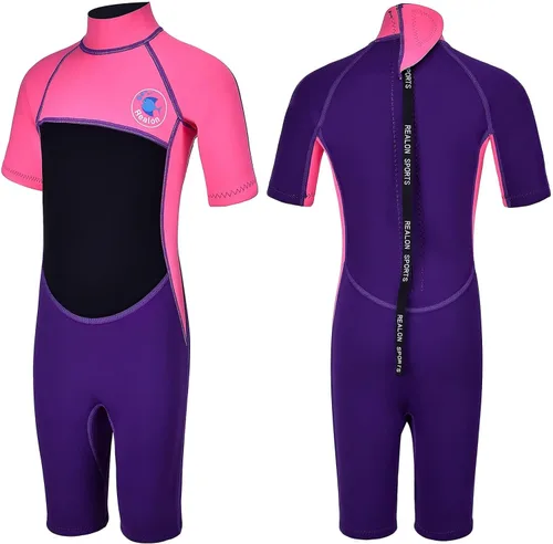 Vista 14 de Traje de neopreno de 3 mm para niños, niñas, niños pequeños y jóvenes; traje de baño completo térmico para agua fría; cremallera en la espalda