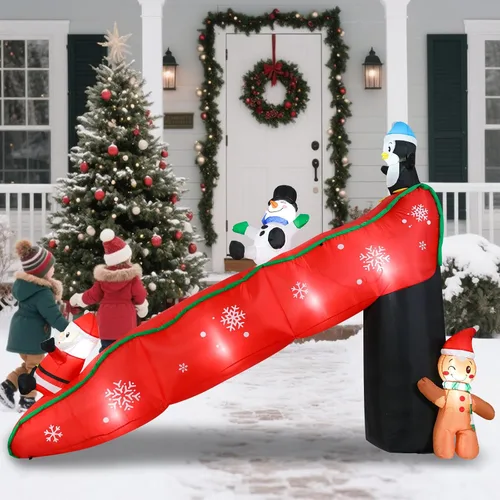 Vista 5 de Vipush Decoraciones Inflables Navideñas - Inflables de tobogán al aire libre, decoraciones navideñas inflables con luz LED, 2.95 m de pingüino