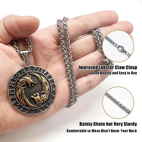 Vista 5 de Collar de talismán de lobo vikingo Fenrir cadena de acero inoxidable para hombre, joyería vintage para hombre, colgante de amuleto vikingo pagano