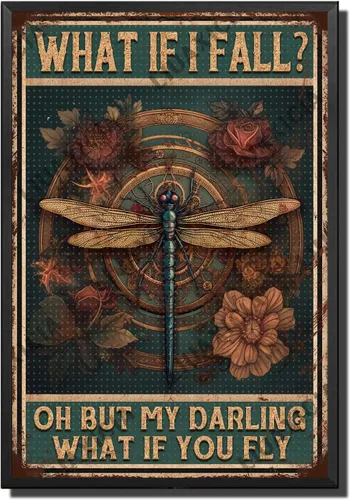 Vista 25 de LIUAXICIA Letreros divertidos de metal con texto en inglés «Into The Forest I go to Lose My Mind and Free My Soul Dragonfly», decoración de pared