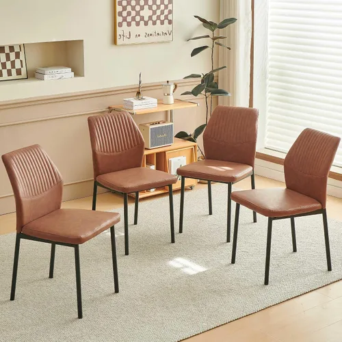 Vista 10 de Juego de 2 sillas de comedor de piel sintética con patas de metal negro, juego de 2 sillas de comedor impermeables para cocina y comedor, montaje
