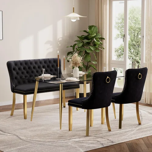 Vista 13 de Baysitone Juego de mesa de comedor de cristal de 51 pulgadas para 4, juego de 5 piezas de comedor moderno, mesa de cocina rectangular de vidrio