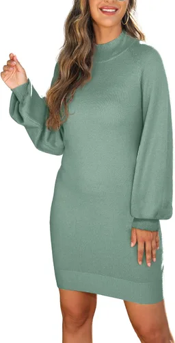 Vista 5 de GRECERELLE Women's Mock Neck Ribbed Long Sleeve Bodycon Pullover Cute Mini Sweater Dress