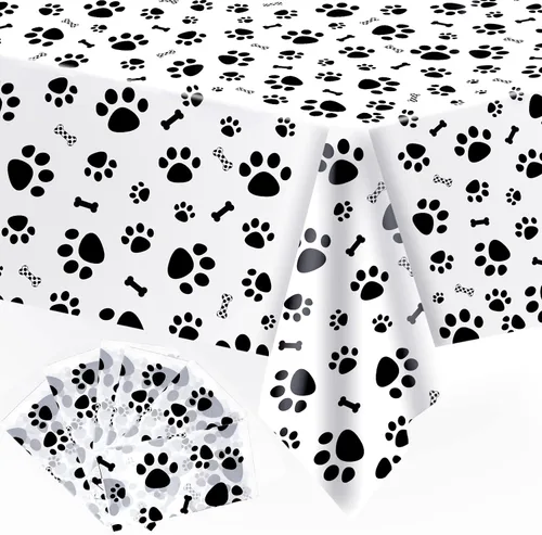 Vista 9 de DUAIAI Mantel con estampado de patas, 1 paquete de plástico de tamaño grande de 54 x 108 pulgadas, mantel con estampado de pata de perro y letrero