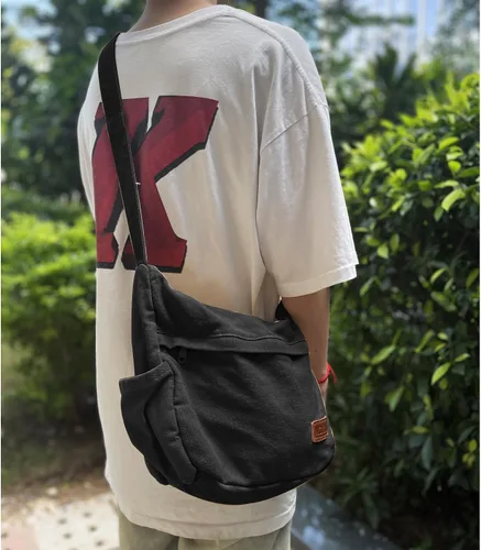 Vista 3 de Bolso bandolera grande de lona con múltiples bolsillos para hombres y mujeres, bolso cruzado de hombro para laptop