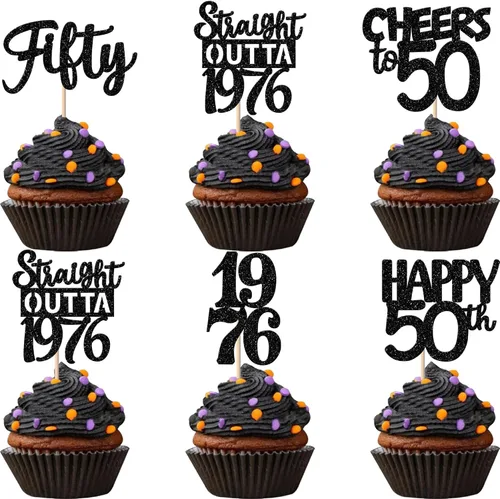 Vista 28 de 30 piezas negras para cupcakes de 10.º cumpleaños con purpurina Ten Happy 10 Straight Outta 2016 para saludos a 10 años 10 cumpleaños, boda Negro