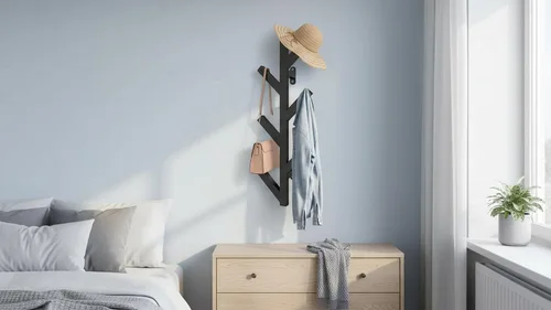 Vista 5 de Vlush Perchero de Metal para Montar en la Pared con 6 Ganchos, Perchero de Ropa Moderno y Minimalista, Perchero Vertical para Colgar Ropa
