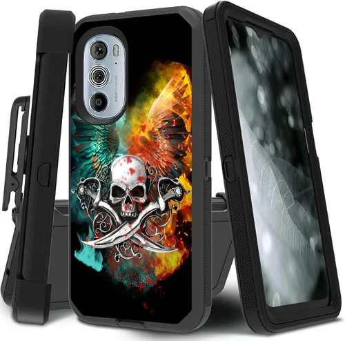 Vista 44 de Funda para Motorola Edge 2021 / Moto Edge 5G UW, protección resistente de 3 capas híbridas a prueba de golpes con funda de clip para cinturón