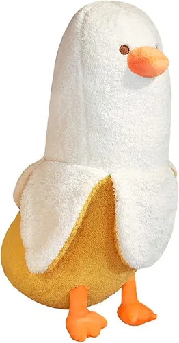Vista 12 de PEACH CAT Lindo Pato de Plátano Peluche Animal de Peluche Pato Chef de Plátano Largo Almohada de Felpa para Niñas y Niños Blanco 12 pulgadas