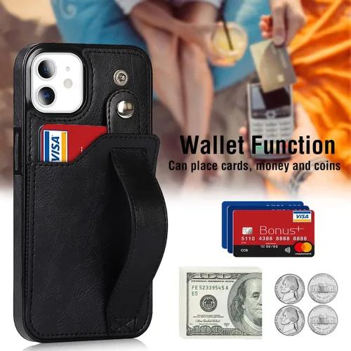 Vista 3 de Funda de teléfono diseñada para iPhone 11/Eleven con protector de pantalla, correa de muñeca ajustable, ranura para tarjeta de crédito, delgada, a