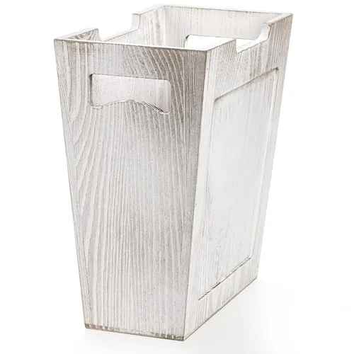 Vista 3 de TOPZEA Basurero de madera, papelera de granja con asa, cesta de basura de madera rústica, rectangular, pequeño, decorativo, contenedor de basura