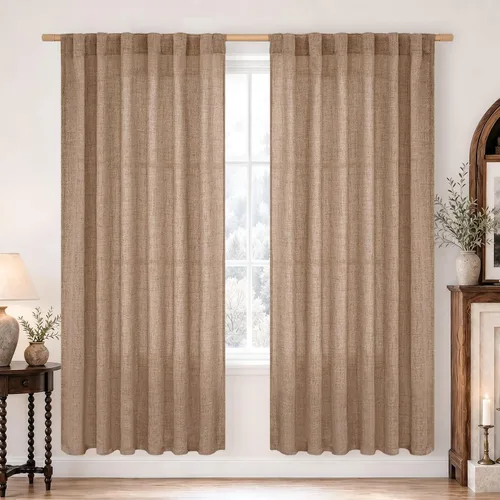 Vista 35 de BGment Cortinas cortas de lino marfil de 36 pulgadas de largo para ventanas de cocina, pequeñas cortinas texturizadas rústicas para café sobre