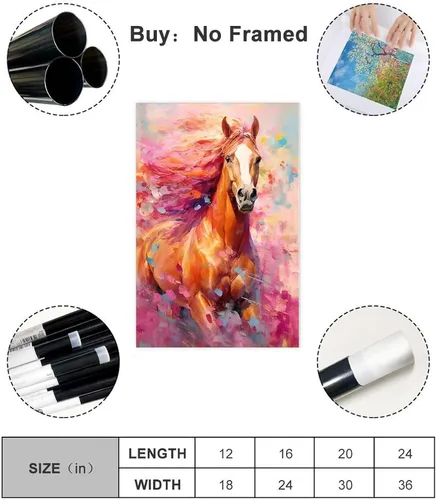 Vista 2 de Fyzuf Arte de pared de caballo pintura al óleo sobre lienzo, póster de caballo cubismo colorido de caballos lindos caballos estéticos, póster