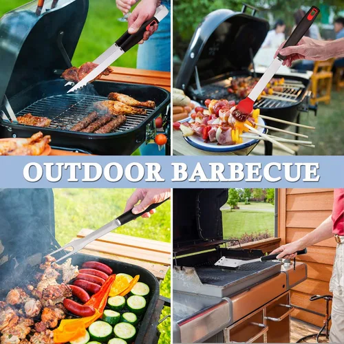Vista 6 de HaSteeL Juego de 7 accesorios para parrilla de barbacoa, juego de herramientas de parrilla de acero inoxidable con bolsa de almacenamiento, espátula