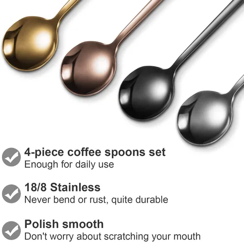 Vista 3 de Patelai 4 cucharas de café de acero inoxidable, cucharas de café con mango esmerilado, herramienta de sopa para café, sopa de azúcar, helado