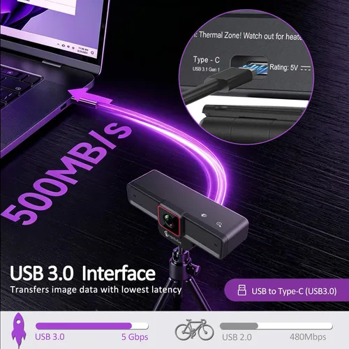Vista 4 de Angetube Cámara web 4K para PC, cámara web de computadora UHD para Cámara web 4K con sensor grande y USB3.0