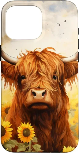 Vista 19 de Highland Cow Animal Lover Watercolor Sunflower Case for iPhone 17